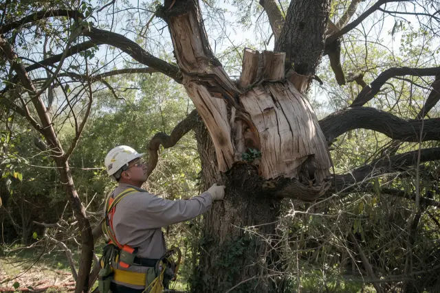 tree removal professional performing a hazardous tree assessment in Montgomery County