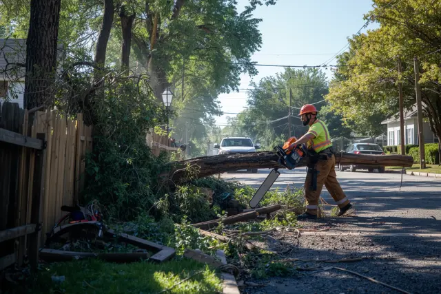 tree removal expert removing a tree on the side of a road demonstrating the timeline of emergency tree removal